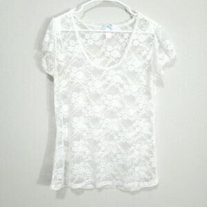 Downeast Lace Top Womens Large  White Floral Summer Coquette Feminine Bo…